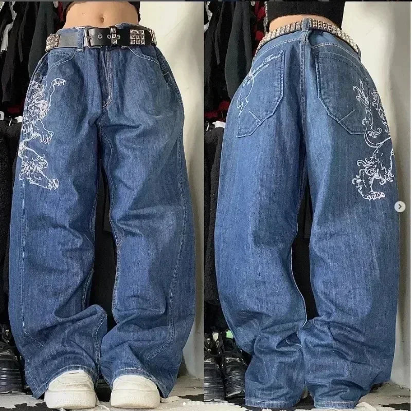 Street Y2K New Fashion Straight Loose Jeans Women Harajuku Casual Joker Low Waist Slim Mopping Wide-leg Pants Couple Punk Jeans