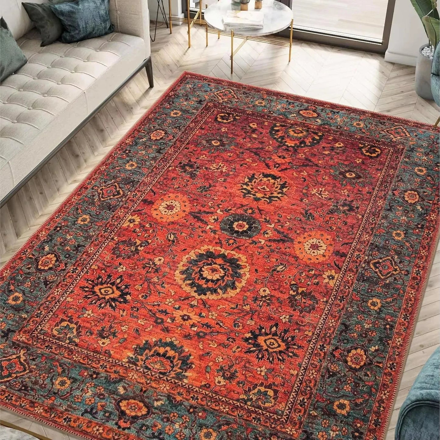 Turkish Style Red Rugs Classic Style Carpet Non Slip Living Room Rug Popular Modern Rug Ottoman Style Boho Rug Entrance Door Mat