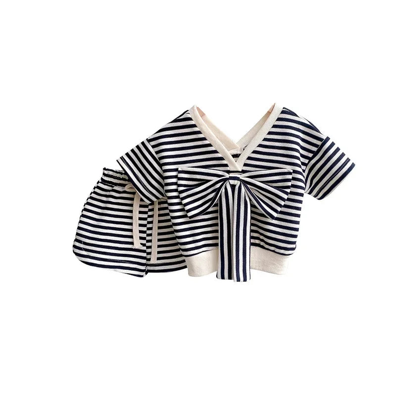 Girl Clothes Set Striped Fashion Outfits Clothing Set Bowknot V-neck Children Sets Toddler Girl Clothes