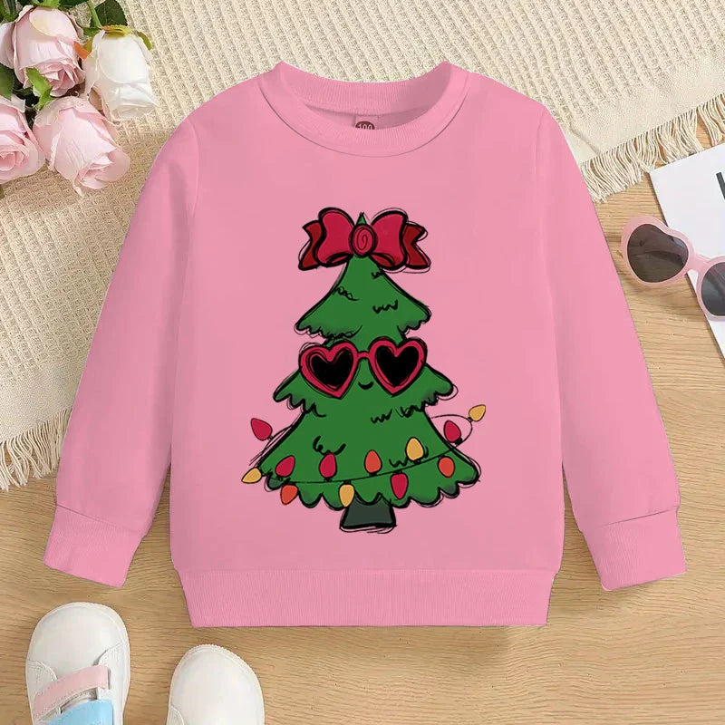 Boys and Girls Sweet Christmas Tree Fashion Cartoon Graphic Y2K Sudaderas Casual Kids Pullover