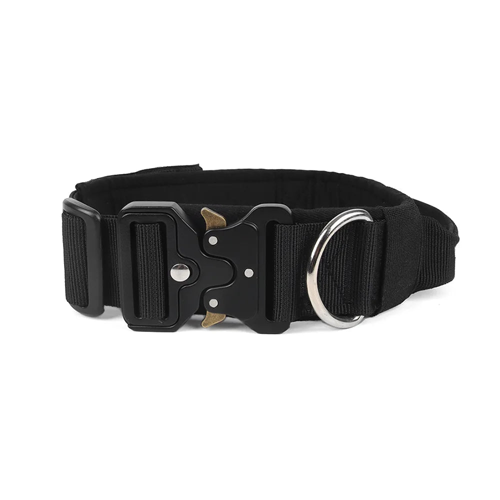 Padded Tactical Dog Collar Heavy Duty, Soft Neoprene Adjustable Nylon with Metal Buckle for Large Medium Dogs