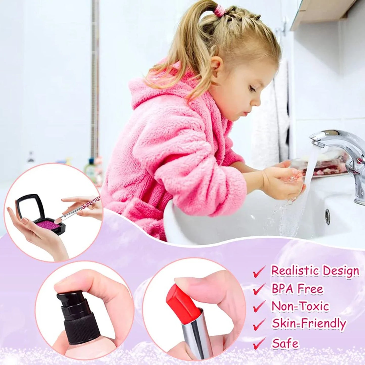 Kids Pretend Makeup Kit with Cosmetic Bag for Girls 4-10 Year Old - Including  Brushes, Eye Shadows, Lipstick, Mascare, Gittler
