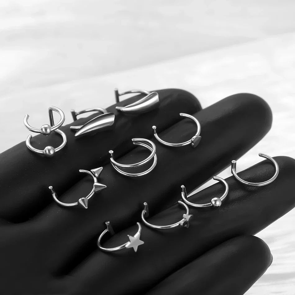 1PC Stainless Steel Fake Nose Ring Hoop Septum Rings Non-Pierced C