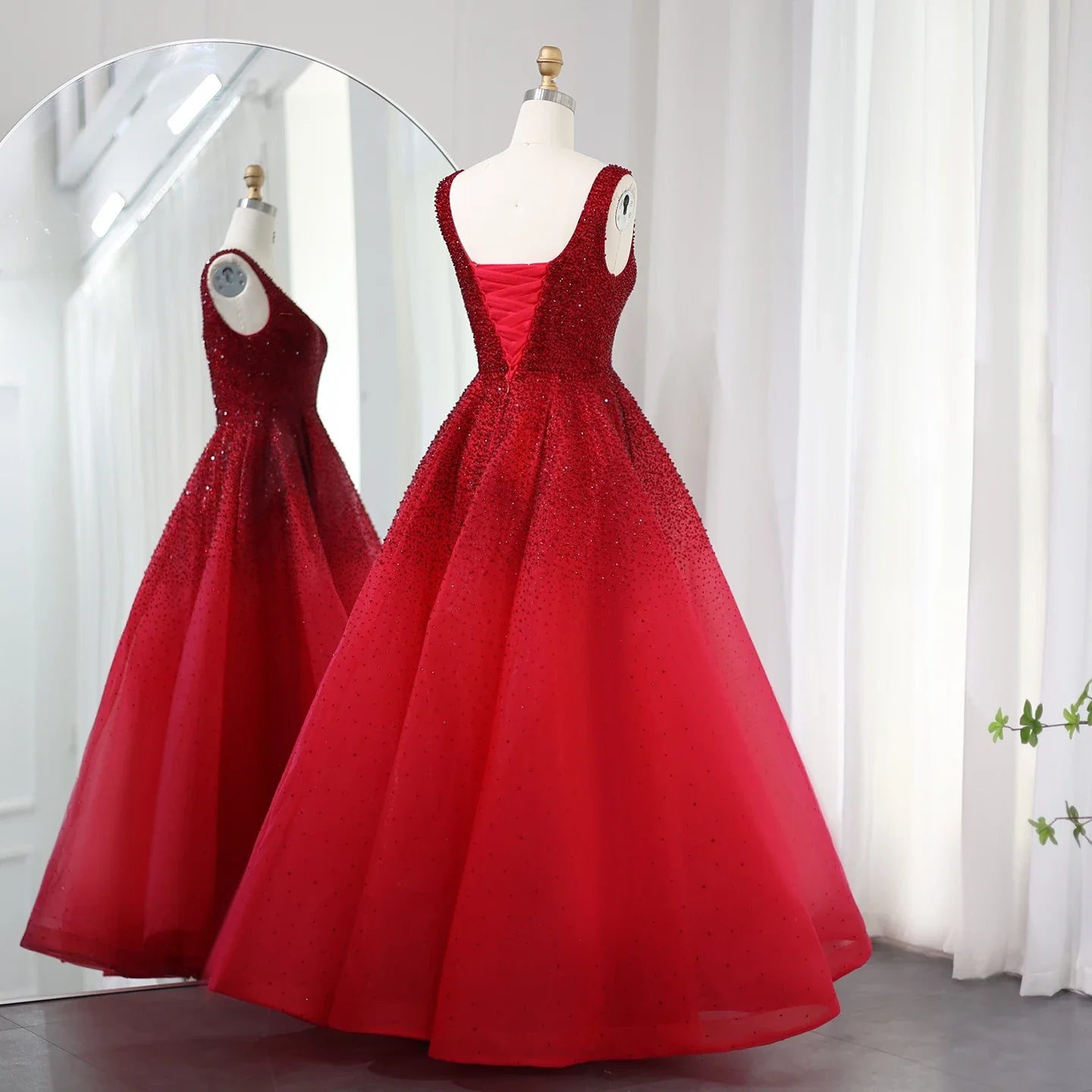 Sharon Said Sparkly Crystal Burgundy Ball Gown Evening Dresses Luxury Dubai Gold Dress for Women Wedding Prom SS208 Customized