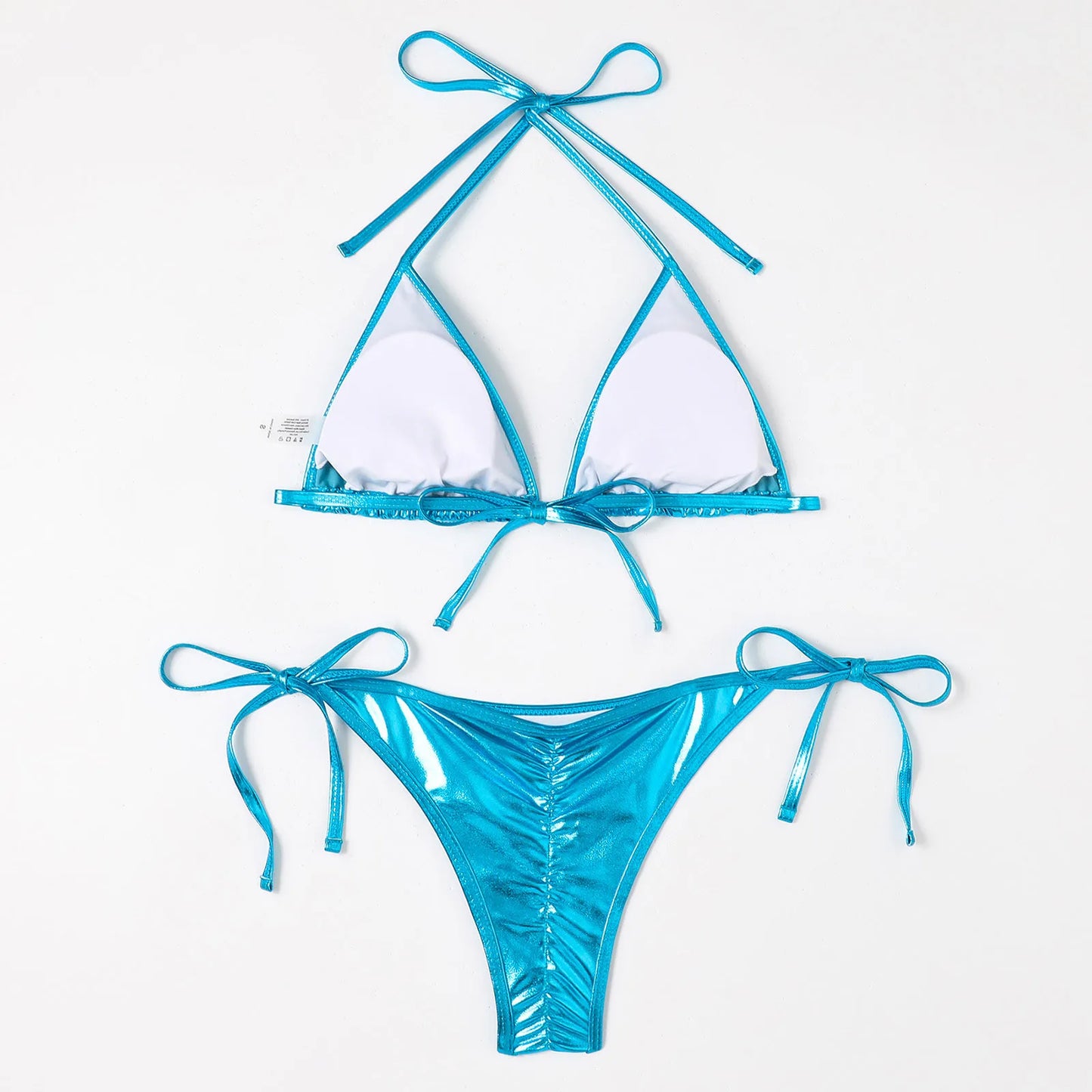 2 Pcs/Set Bikini Set Sexy Leather Bikinis 2024 Solid Halter Neck Strap Thong Swimwear Bathing Suit Women Swimsuit Set For Beach