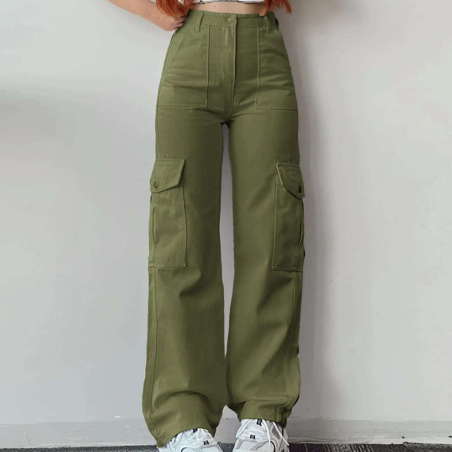 Y2k Women Khaki Cargo Pants Retro Slim Fit Jogger Sweatpants Summer High Waisted Casual Korean Wide Leg Pants Elastic Trousers