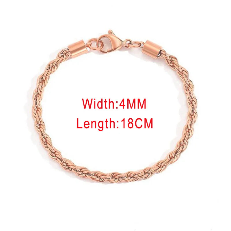 Stainless Steel Rope Chain Bracelets on Hand 3/4MM Gold Color Chic Women's Bracelet Minimalist Fashion Hip Hop Jewelry Gift C048