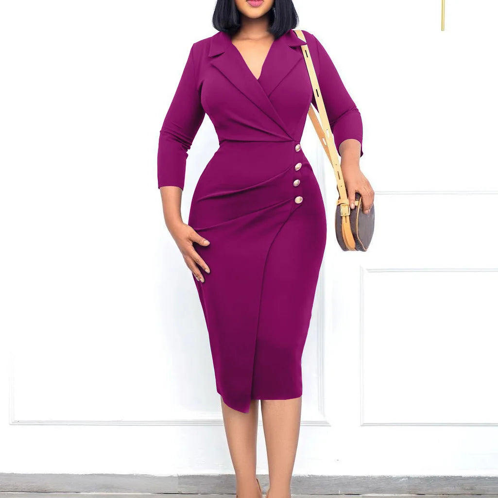 Suit collar button dress slim-fit women's dress