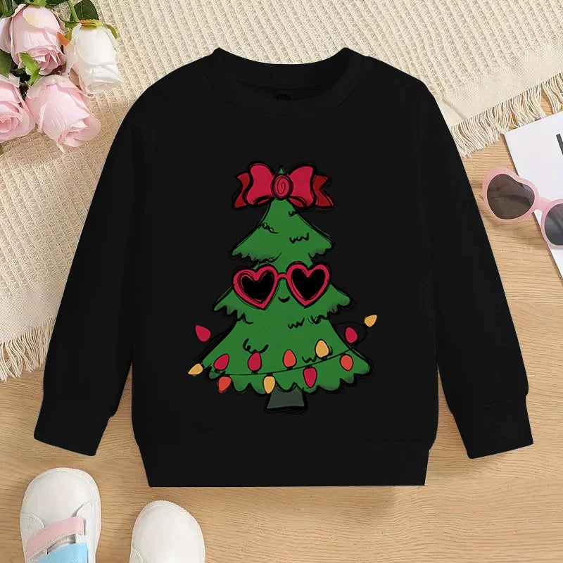 Boys and Girls Sweet Christmas Tree Fashion Cartoon Graphic Y2K Sudaderas Casual Kids Pullover
