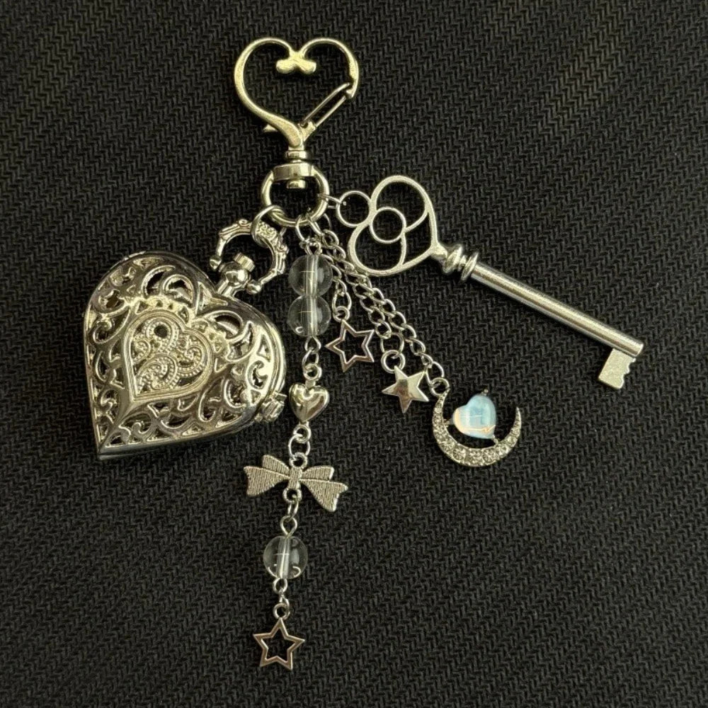 Original Hollow Heart Pocket Watch Chain Keychain Design Steampunk Clock Vintage Necklace Pendant Jewelry Watch Men Women Gift