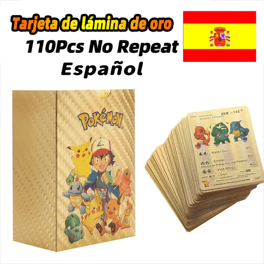 110-27Pcs Pokemon Gold Foil Card VMAX GX VSTAR Cards English French German Spanish Charizard Pikachu Arceus Silver Pokemon Cards