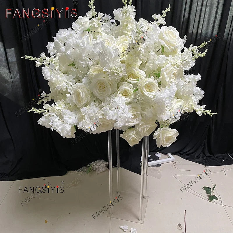 White Rose Hyacinth Table Centerpiece Flower Ball Wedding Backdrop Decor Floral Arrangement Runner Flower Row Event Party Props