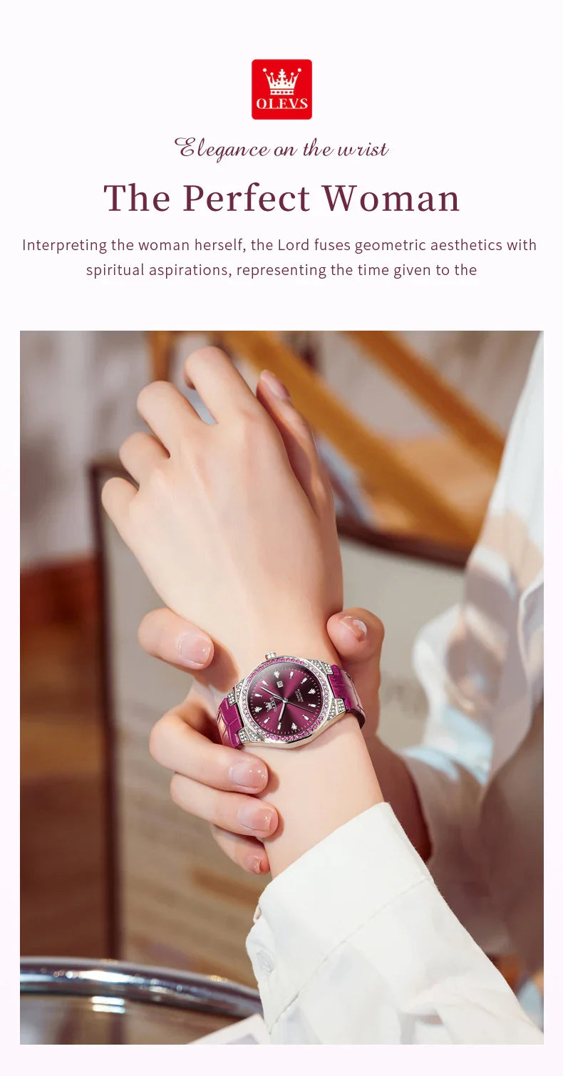 OLEVS Diamond Lap Women's Watches Luxury Original Quartz Watch for Women Fashion Leather Strap Waterproof Girls Dress Wristwatch