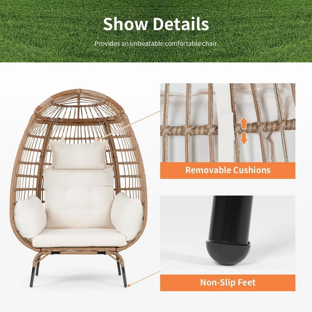 Large Egg Chair with Bracket, Room Decoration Aesthetic Reading Chair, Outdoor Leisure Chair Willow Egg Chair