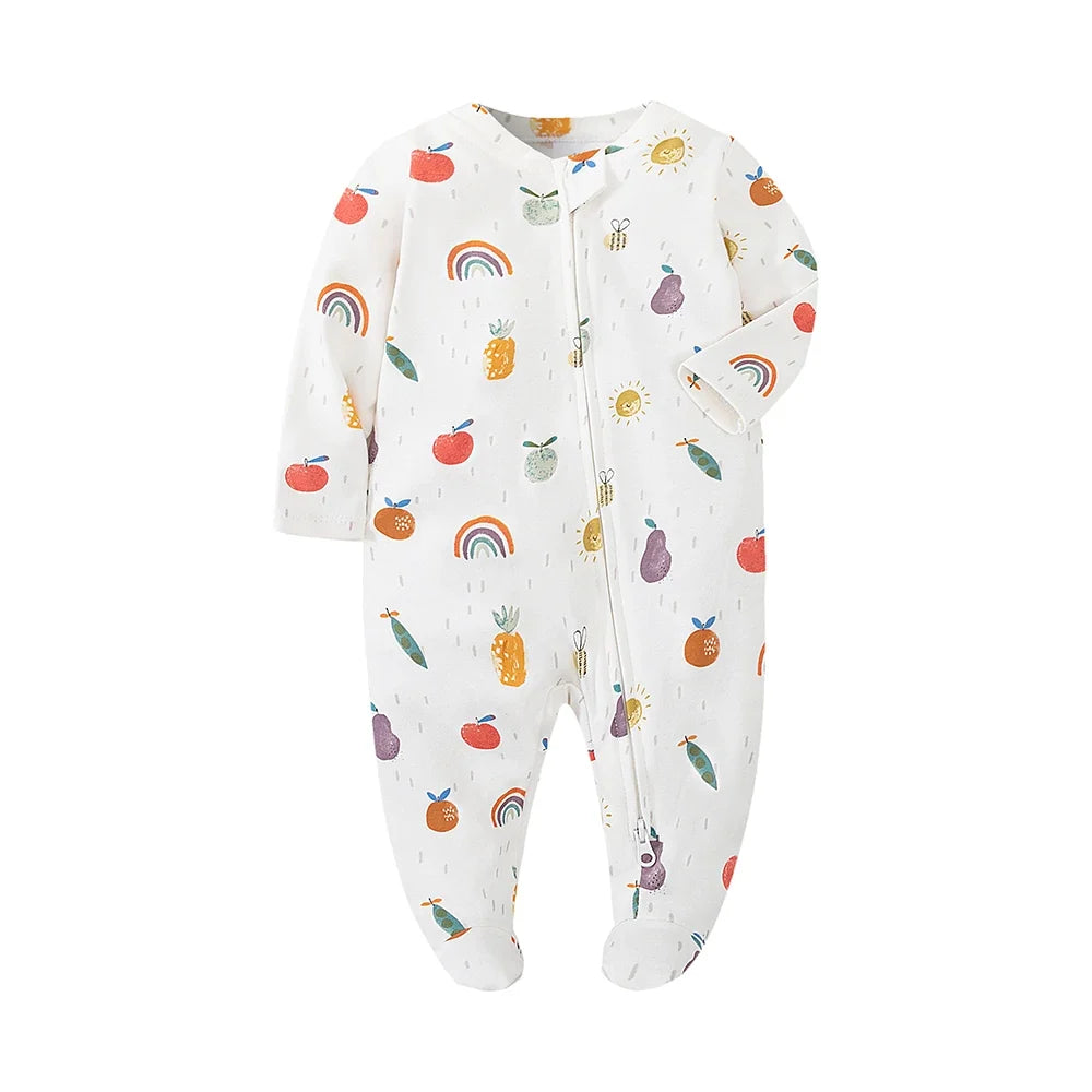 Unisex Newborn Baby Footed Pajamas Long Sleeve Zipper Romper Cotton Jumpsuit Solid White 0-12 Months Fashion Baby Clothes