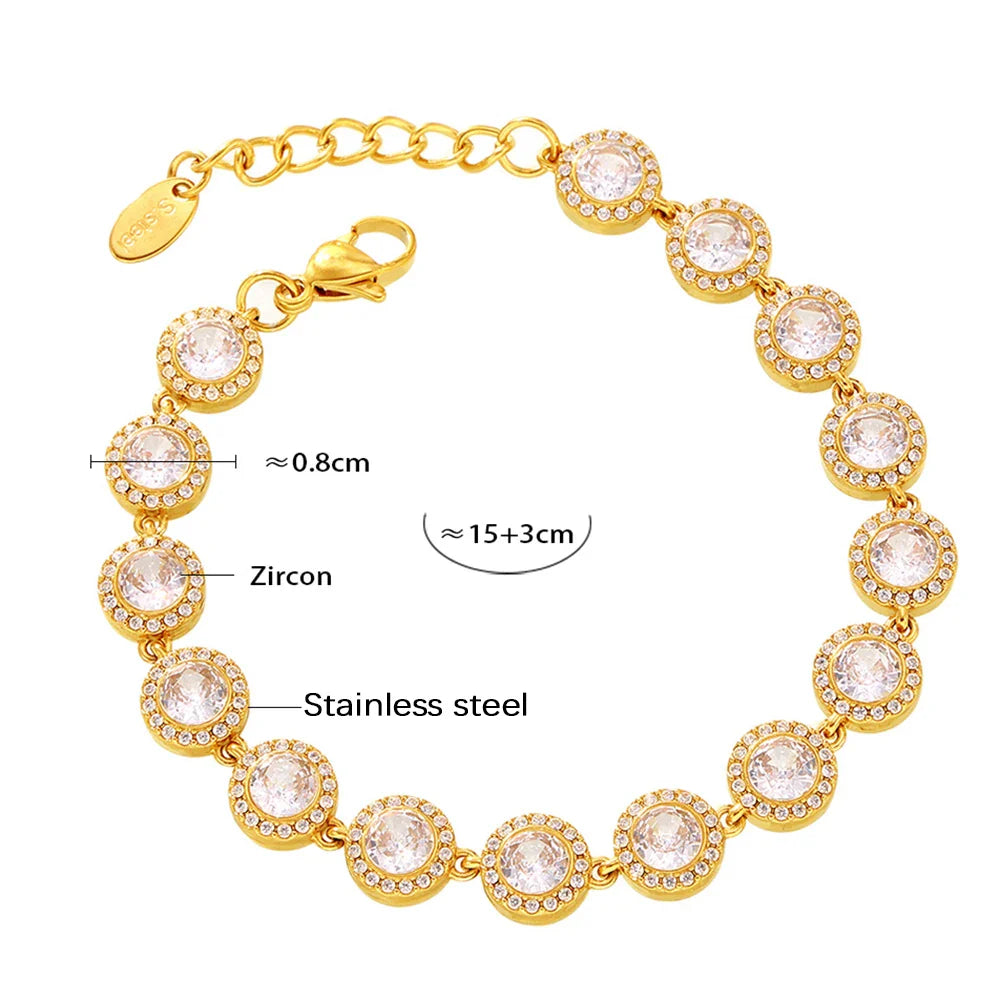 Stainless Steel Bracelets With Heart Round Zircon For Women 18K Gold Plated Waterproof Inoxidable No Tarnish Women's Bracelet