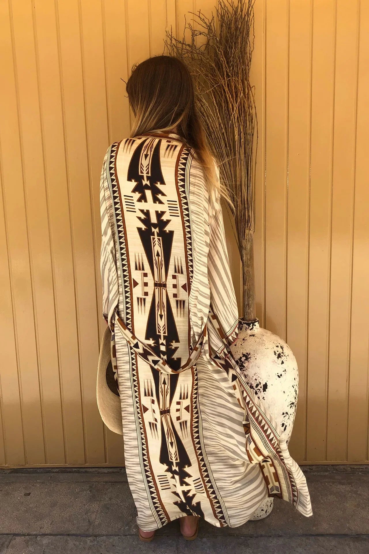 WeHello New Women's Summer Senior Beach Artificial Cotton Printing Robe Loose and Comfortable Holiday Cover Up