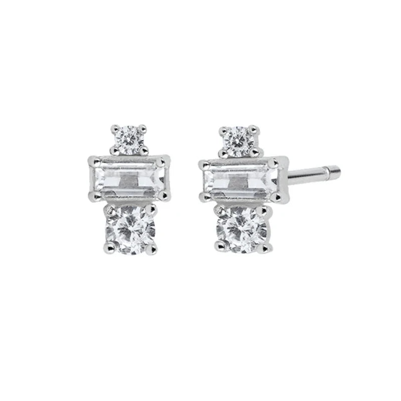 925 Sterling Silver Ear Needle Geometric Zircon Metal Earrings for women Shiny Crystal Luxury Small Stud Fashion Wedding Jewelry