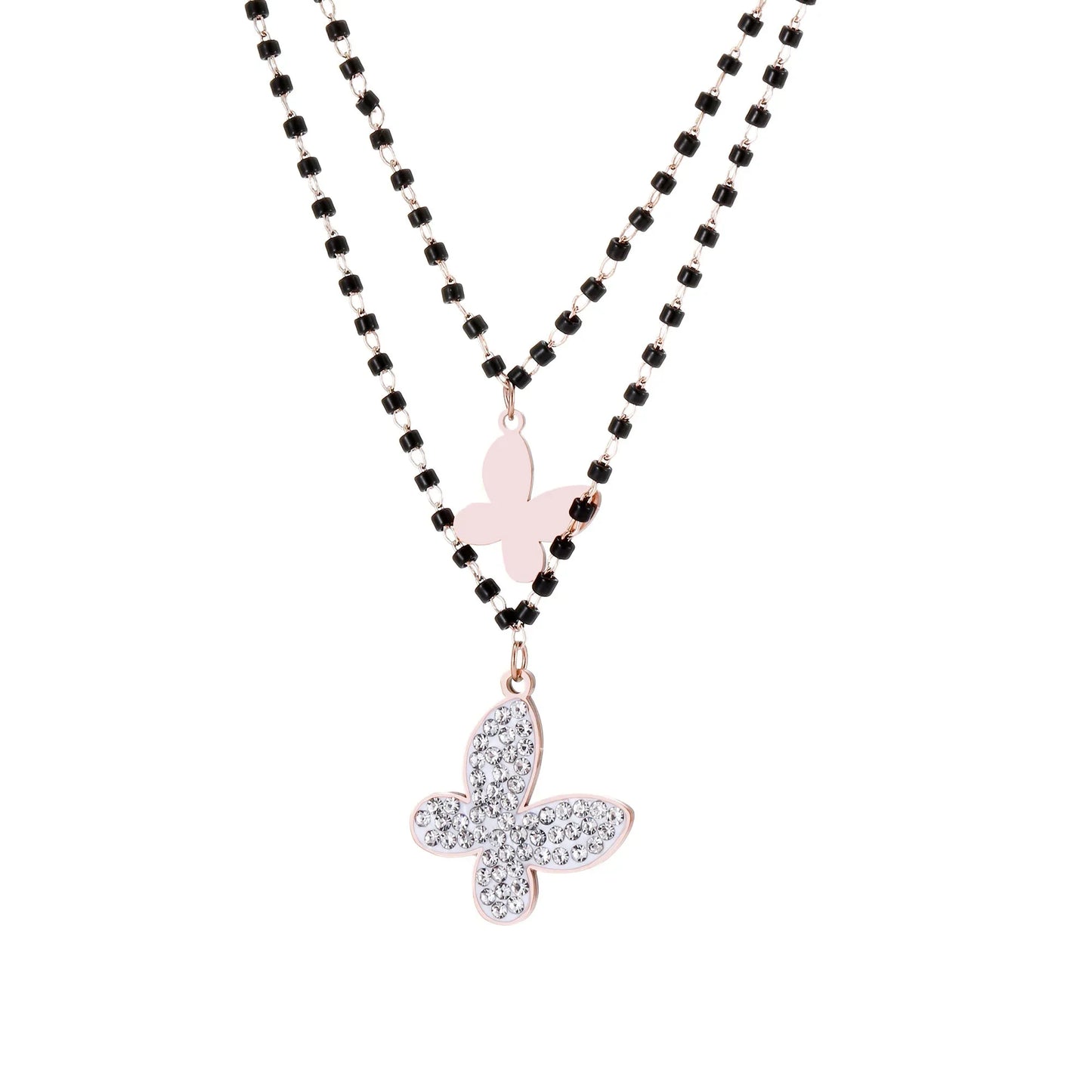 Fashion Double Layer Black Crystal Beads Necklace For Women Stainless Steel Star Choker Necklace Women's Jewelry femme Bijoux