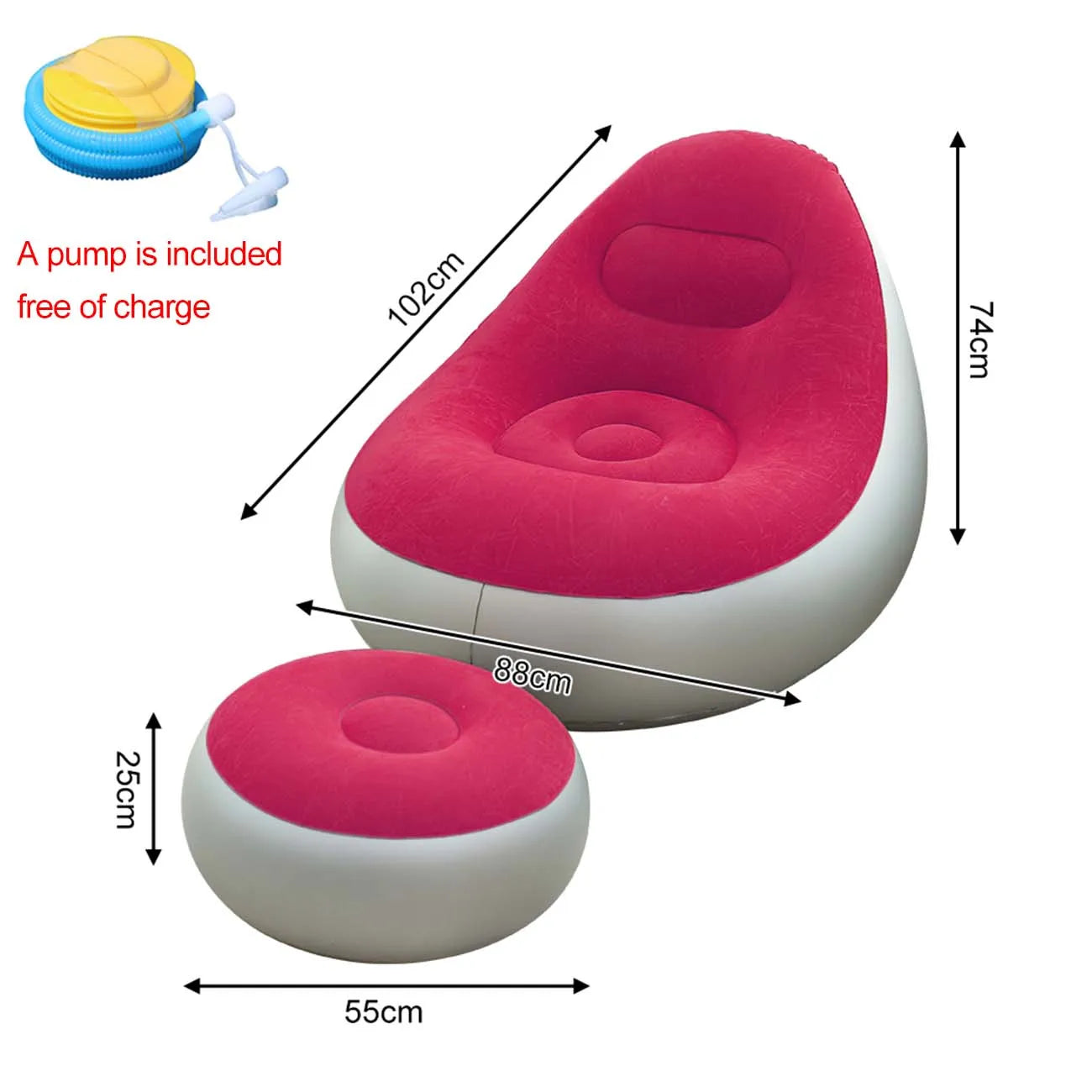 1PC nflatable Air Sofa Chair with Footrest, Portable Lounge Chair Set Soft Flocked Surface for Bedroom Dorm Living Room