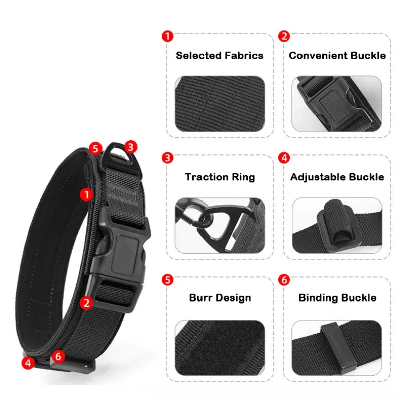 Tactical Dog Collar Adjustable Military Training Nylon Dog Collar with Control Handle and Heavy Metal Buckle for Large Pets