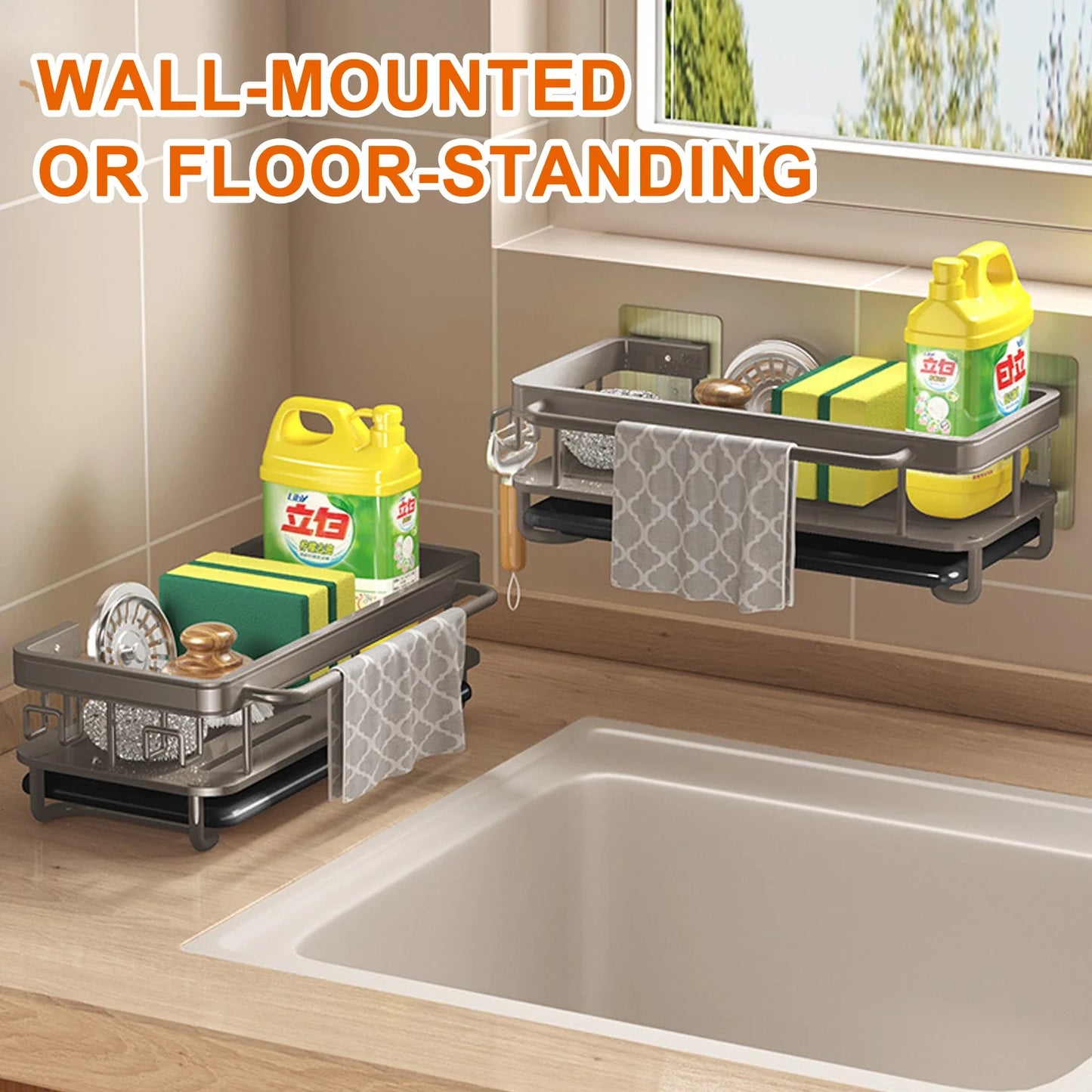 Wall Mount Kitchen Sponge Holder Sink Drain Rack Soap Drainer Towel Rack Shelf Organizer bathroom Storage Accessories