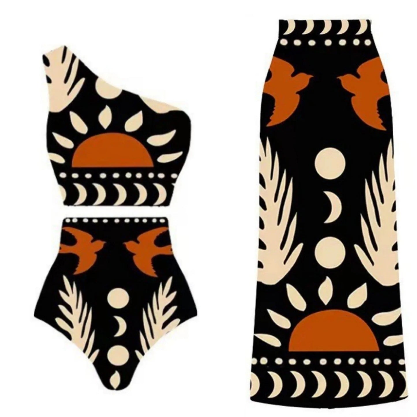 2024 Europe and the United States new swimsuit retro printed mesh pants bikini conservative women's swimsuit