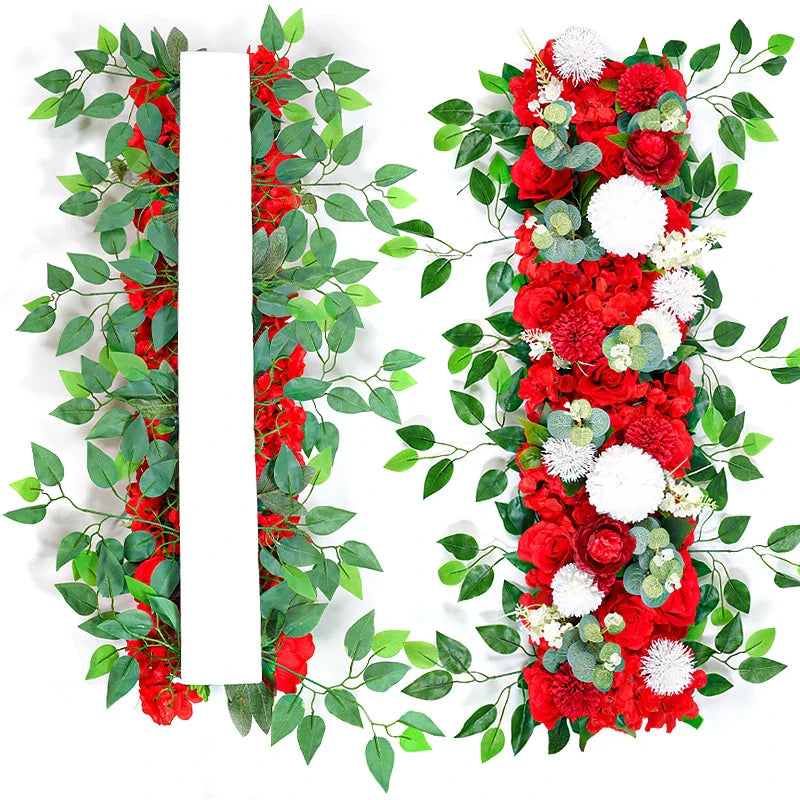 100cm Luxury White Rose Artificial Flower Row Wedding Table Centerpiece Flowers.