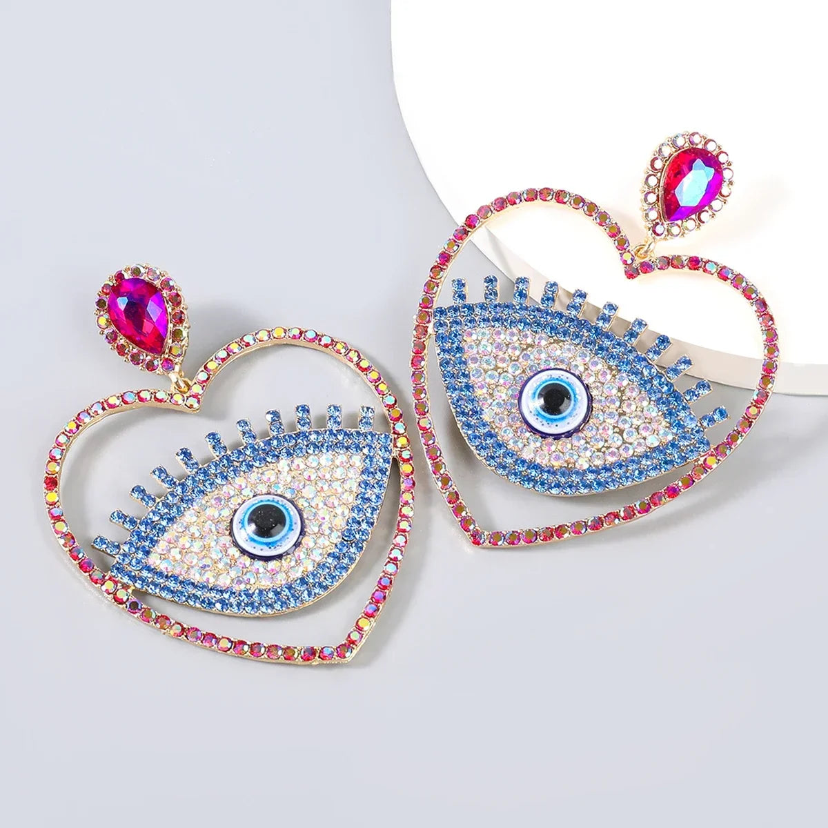 New Fashion women's Color Matching Big Rhinestone Love Heart-shaped Star Drop Earrings women's Jewelry Temperament Accessories