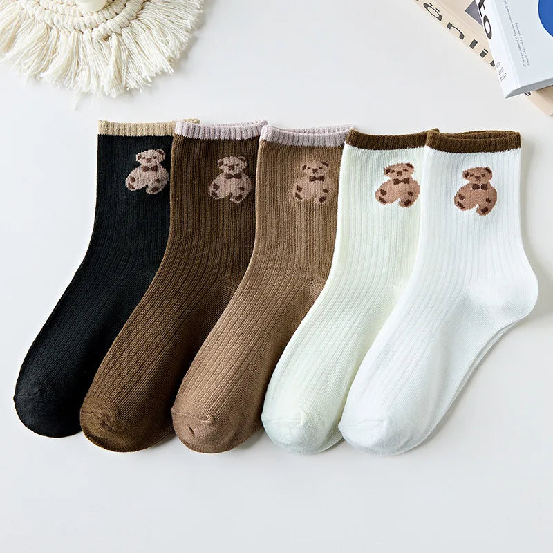 5 Pairs Women Fruit Print Socks Set Cute Casual Korean Fashion Kawaii Japanese Style Pumpkin Strawberry Banana Peach Avocado Sox