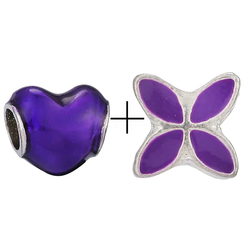 BRACE CODE 2Pcs/Lot Pan Spring New Purple Charm Love Floral Diy Beads Pendant Making Men's Women's Children's Fine Bracelets