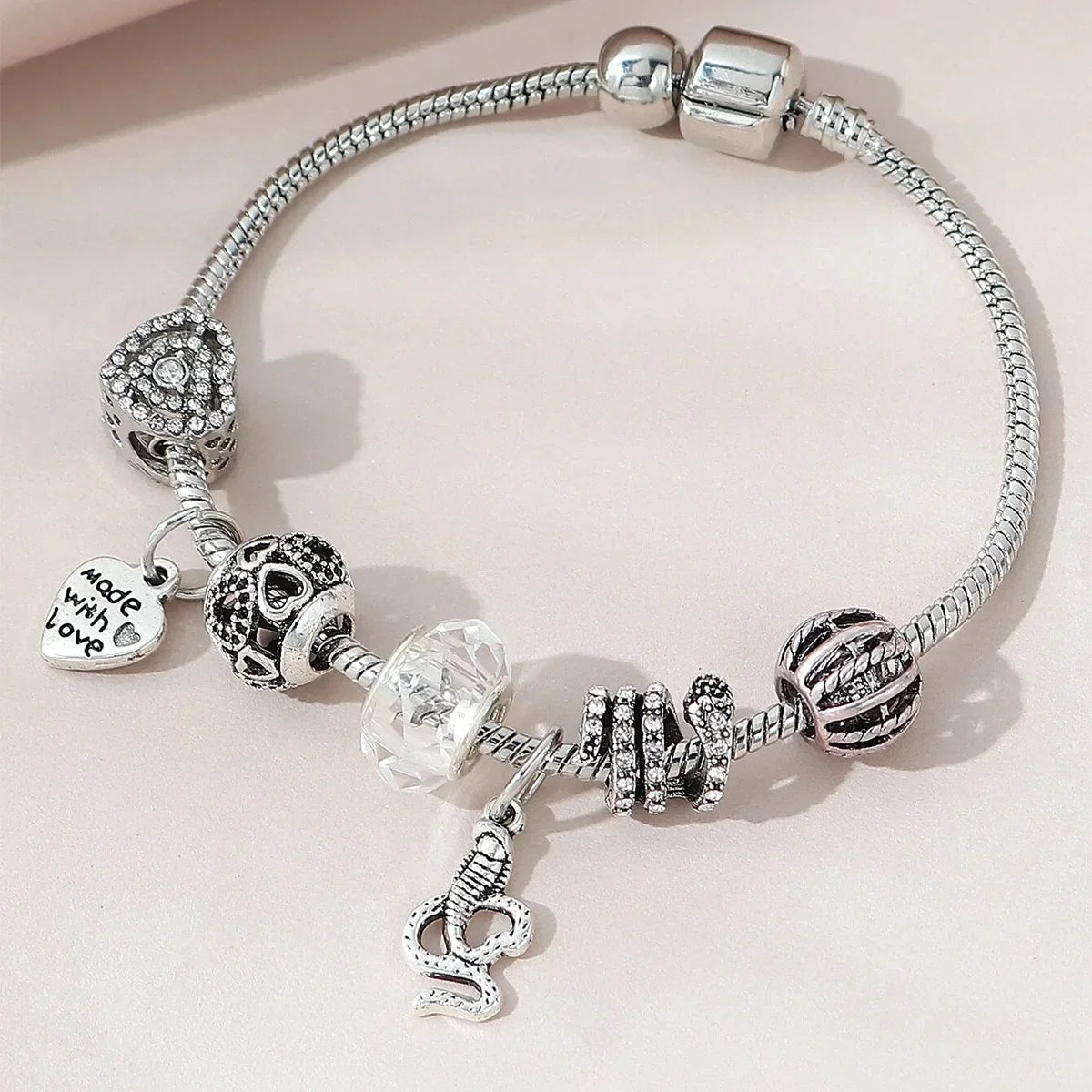 1PC Women's Fashion Multi Element Beaded Love Pan Family Bracelet Jewelry Accessories Daily Party Holiday Gift -005