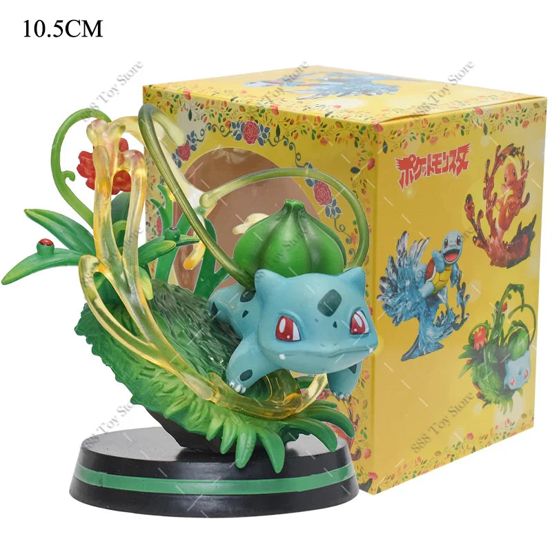 Anime Pokemon Figures Squirtle Charizard Bulbasaur Charmander Vulpix Special Effects Scene Version PVC Action Figure Model Toys