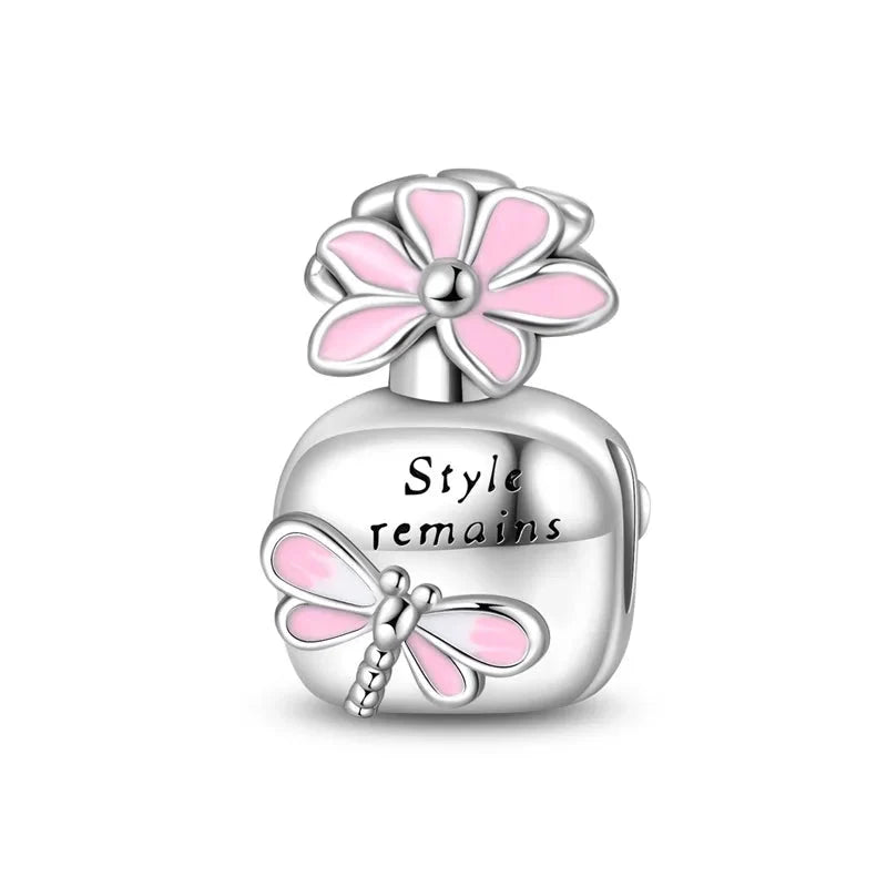 Romantic Pink Crown Perfume Bottle Charms Beads Bracelets Fine Jewelry