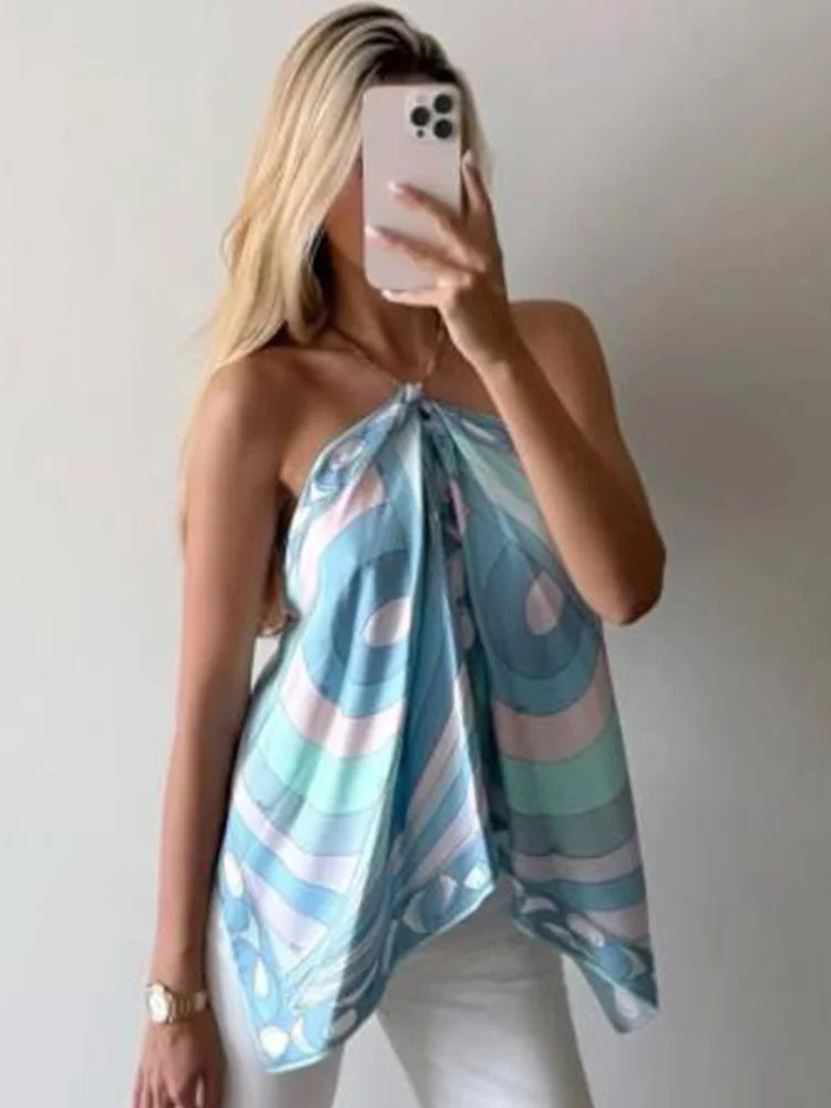 Women Abstract Print Satin 2 Piece Set Strapless Top High Waist Bodycon Shorts Sets Summer Beach Vacation Casual Outfits
