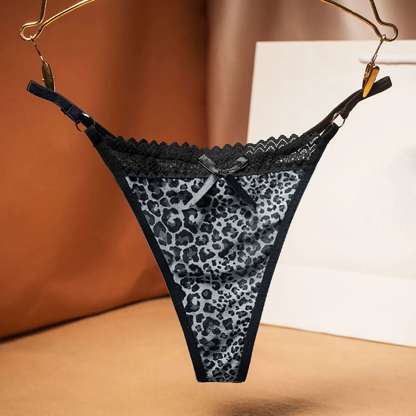 Mesh Lace Thongs Sexy Leopard Printed Underwear Sheer Women Low-Waist Panties Valentines Lingerie Set Sexy Lingerine Outfit
