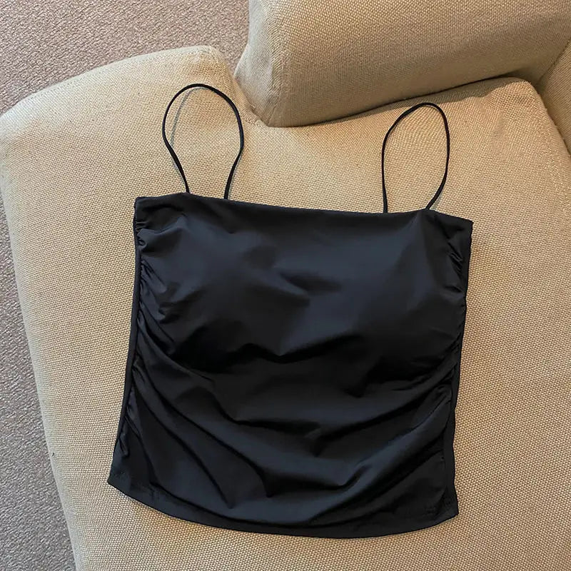Summer Ice Silk Camisole Women's Chest Pad Anti-light Bottoming Beautiful Back Underwear Short Top Can Be Worn Outside Wholesale