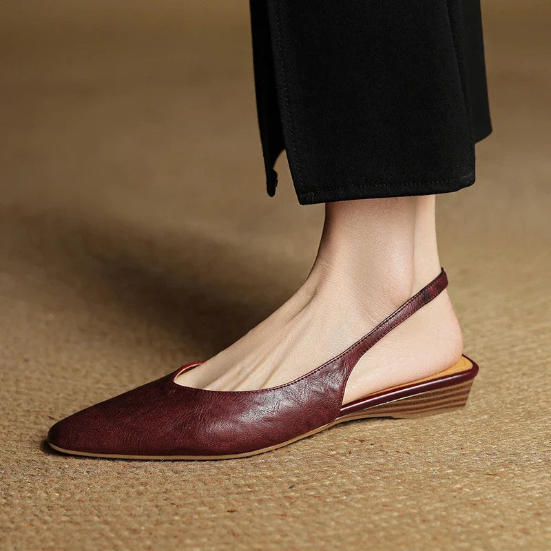 2025 New Summer Women Mules Genuine Leather Women Shoes Pointed Toe Low Heel Cover Toe Modern Women Sandals Ladies Shoes