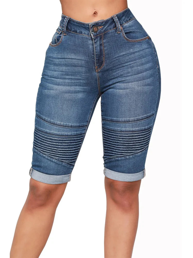 Skinny Jeans for Women High Waist Stretch Denim Trousers Mom Jeans Knee Length Pencil Pants Casual Comfort Trousers Oversize