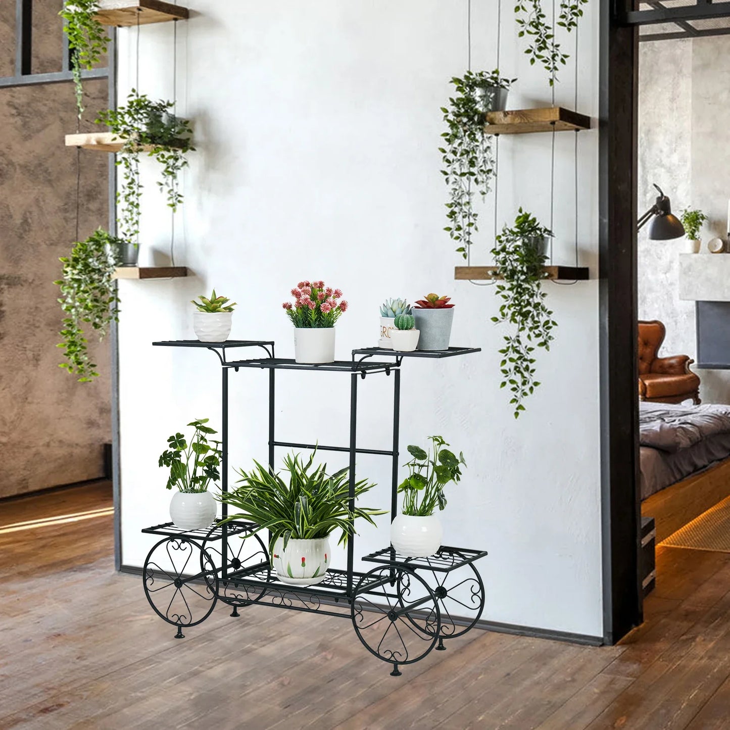 Garden Cart Stand Flower Pot Holder Display Rack Home Plant Stand - Multi-Functional Garden Storage Organizer