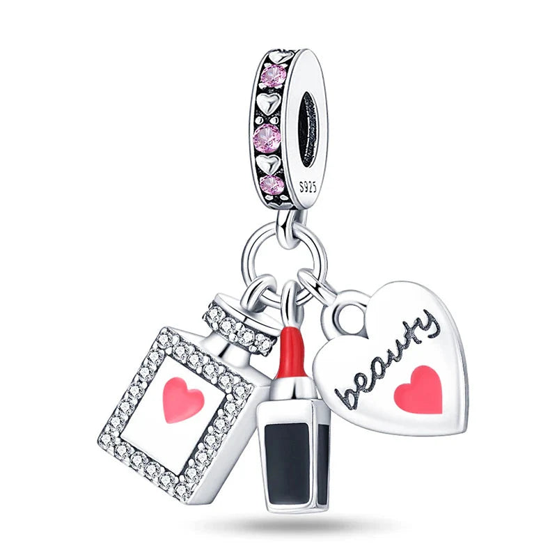 Romantic Pink Crown Perfume Bottle Charms Beads Bracelets Fine Jewelry