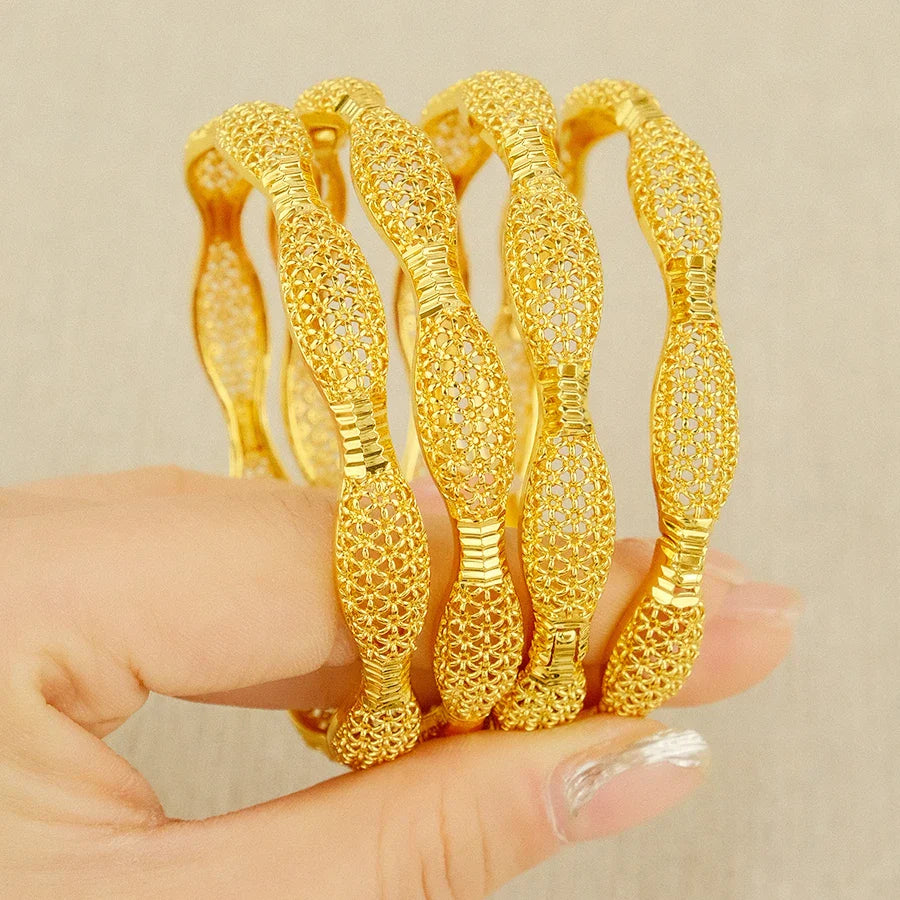 Dubai Women's Bracelet Gold Plated Indian African Hard Bracelet Charming Wedding Ethiopia Arab Handmade Jewelry Luxury