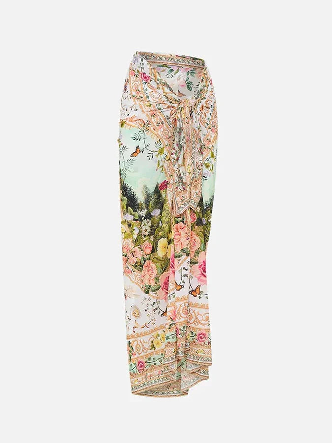 Fashion Floral Print Vintage Elegant Oil Print One Piece Women's Bikini Swimsuit U Neck Backless With Long Cover Up 2024 Summer