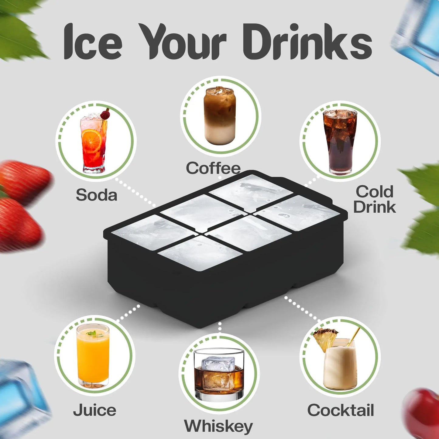 4/6/8/15Grids Silicone Ice Cube Molds ,Spherical Ice Molds Reusable Whiskey Ice Cube Molds.
