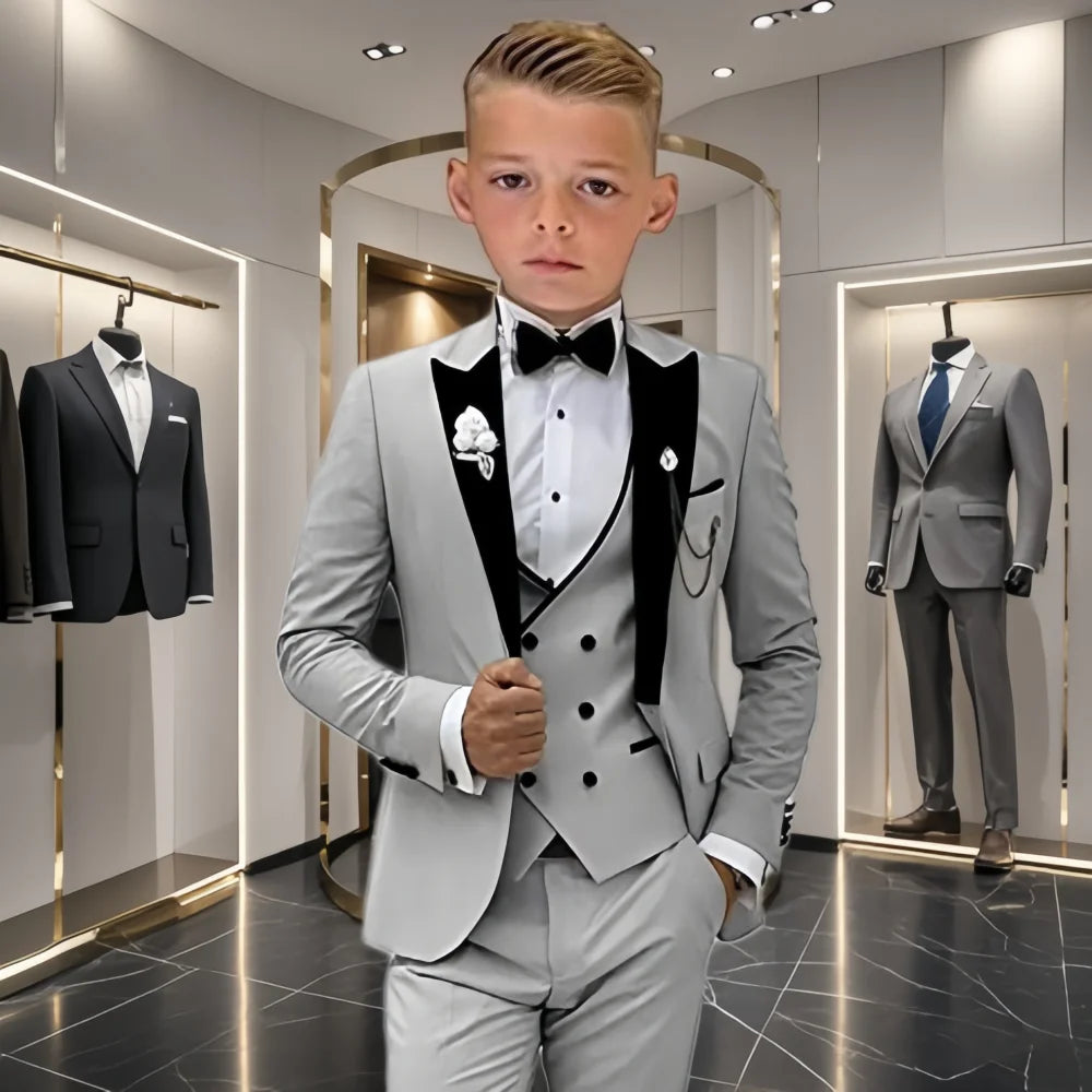 Velvet Collar Suit Set for Kids 3-14 Years, Three-Piece Boys, Toddler, Teens Suits.