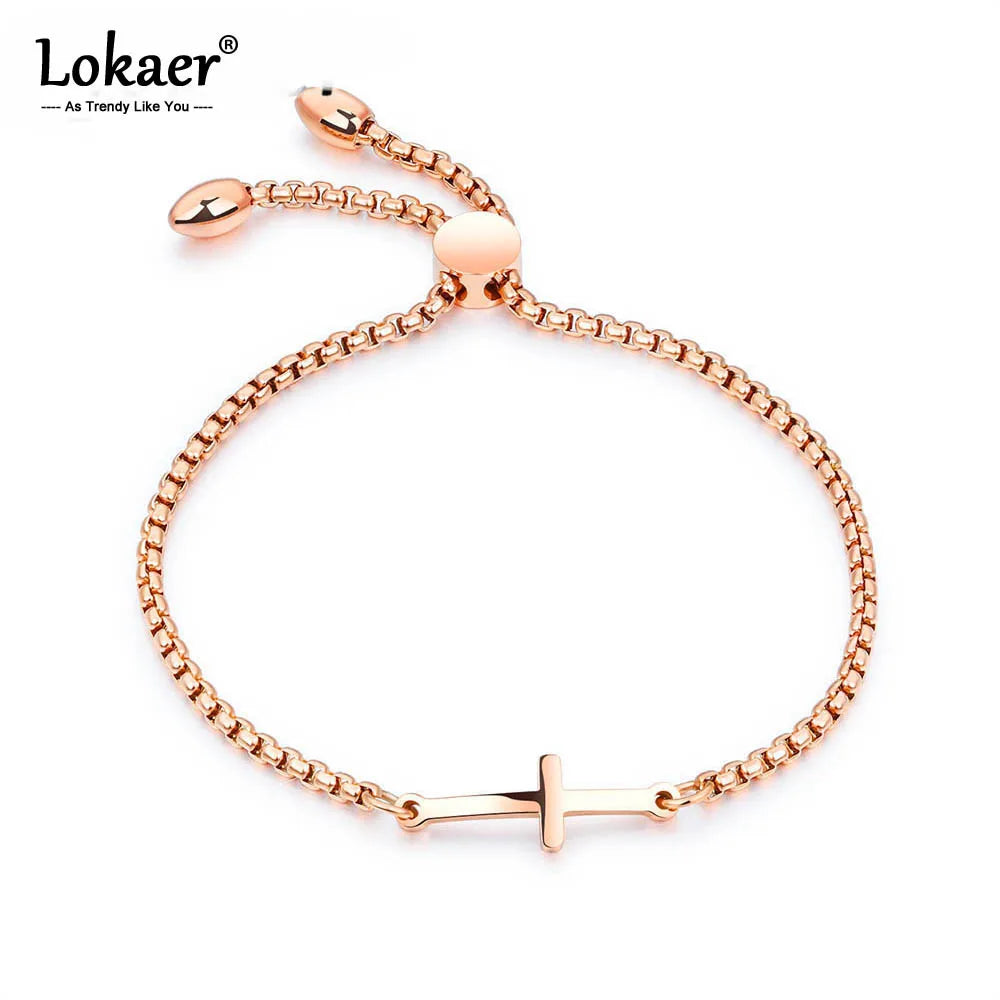 Lokaer Simple Student Cross Bracelet Friendship Jewelry Birthday Gifts Stainless Steel Women's Charm Bracelet Box Chain B17097