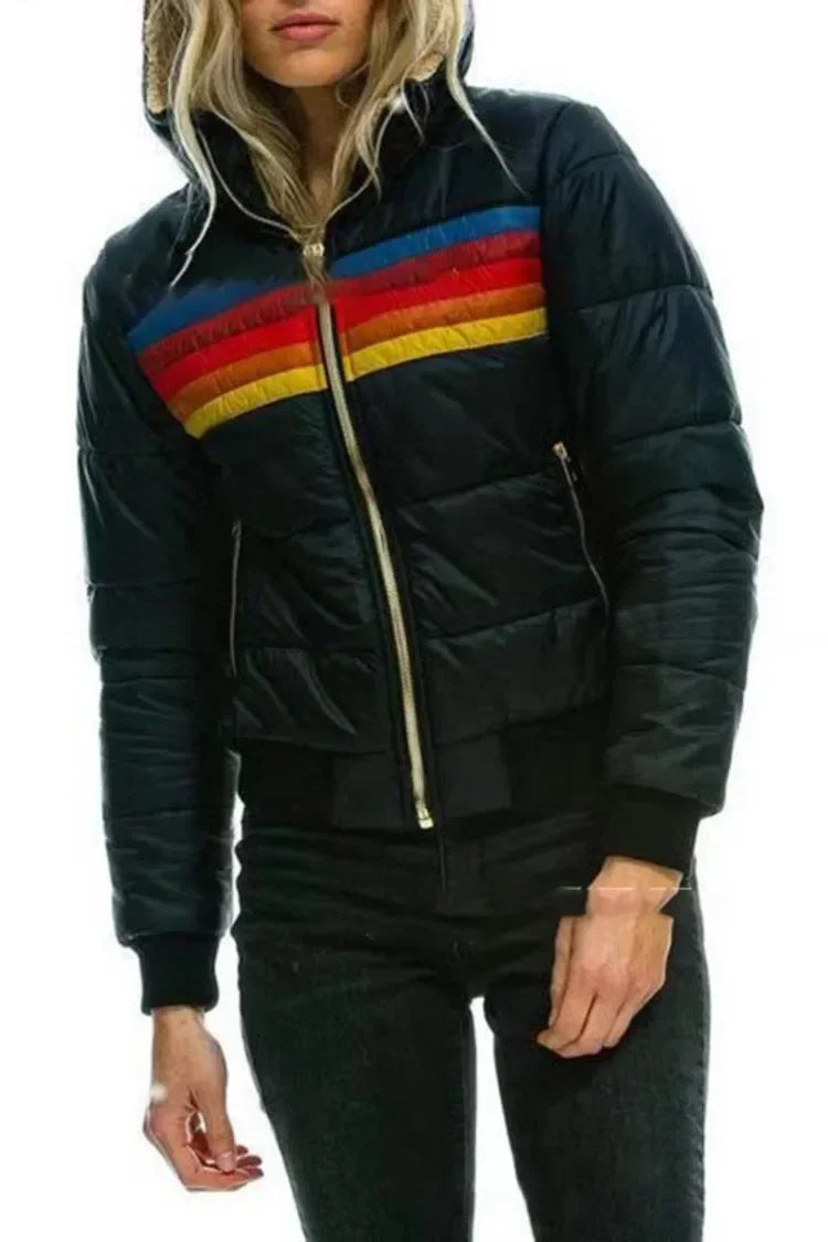 Women's Casual Winter Coat, national aviator  woman Pullover  Rainbow Printed