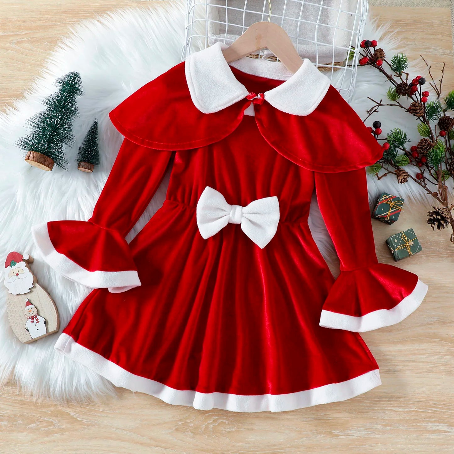 Kids Cosplay Christmas Dresses For Girls 2pcs Sets Christmas Cloak Red Velvet Dress New Year Children Costume Baby Party Dresses