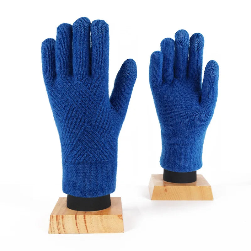 Fashion Cashmere Women Men Winter Cashmere Cold Protection Double-layer Thickening Warm Touch Screen Knitted Woolen Gloves