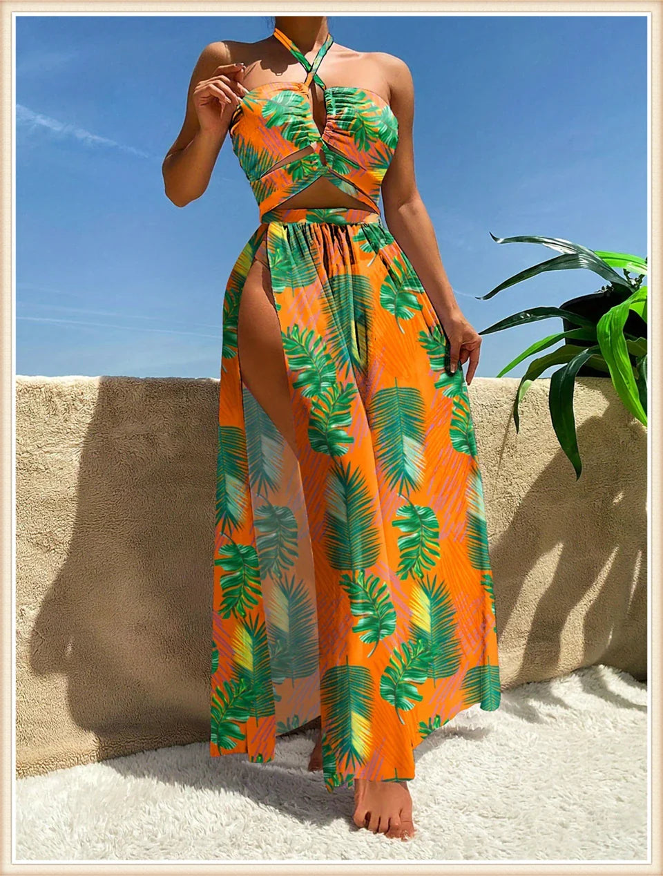 3 Pieces Tie Dye Cross Bikini 2025 Women Sexy Halter Swimsuit & Cover Up Pants Swimwear Bathers Bathing Swimming Suit Beachwear